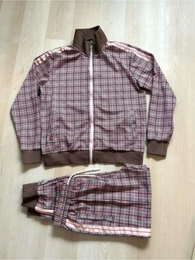 Plaid Track Joggers in Brown & Pink